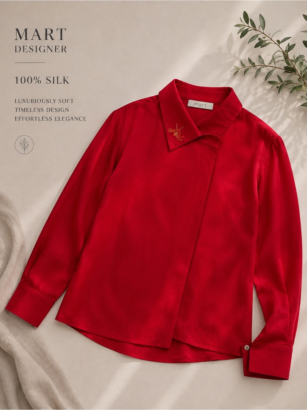 Red Silk Button-Down Shirt